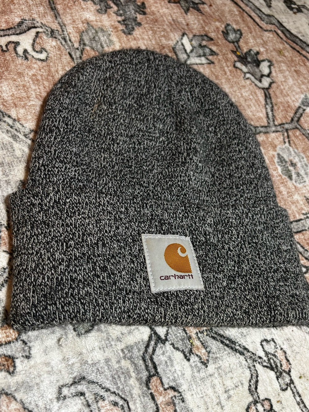 Carhartt Gray Marled Knit Cuffed Beanie with Logo Patch